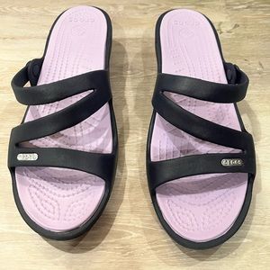 Crocs Womens Size 9 Patricia Croslite Wedge Sandals Comfort Slides Navy Lavender